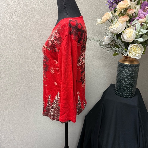 Jess & Jane Red Santa Christmas Top M | Holiday Graphic Tunic Winter Bling Tee - Picture 3 of 8